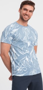 Niebieski t-shirt Ombre z krótkim rękawem z nadrukiem