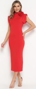 Czerwona sukienka born2be z krótkim rękawem w stylu klasycznym
