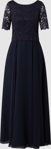 Granatowa sukienka Vera Mont rozkloszowana maxi z okrągłym dekoltem