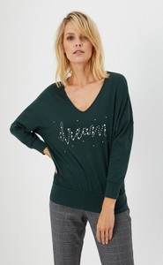 Zielona bluzka Moodo.pl z dekoltem w kształcie litery v z długim rękawem z bawełny