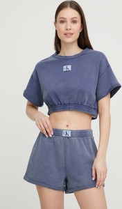 Granatowa bluzka Calvin Klein z bawełny z krótkim rękawem w stylu casual