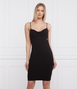 Czarna sukienka Calvin Klein na ramiączkach w stylu casual mini