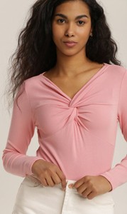Różowa bluzka Renee z długim rękawem z dekoltem w kształcie litery v