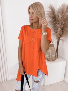 Pomarańczowa bluzka Ubra w stylu casual z krótkim rękawem z bawełny