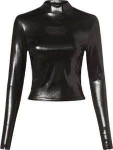 Czarna bluzka Calvin Klein w rockowym stylu z długim rękawem z golfem