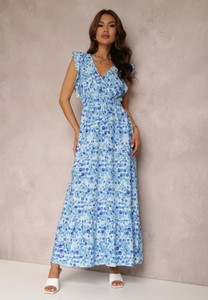 Niebieska sukienka Renee z dekoltem w kształcie litery v w stylu klasycznym bez rękawów