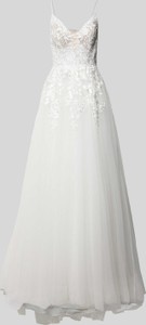 Sukienka Luxuar Fashion z tiulu z dekoltem w kształcie litery v maxi