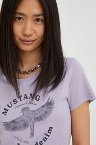 Fioletowy t-shirt Mustang z krótkim rękawem w młodzieżowym stylu z bawełny