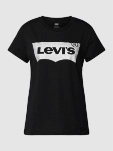 Czarny t-shirt Levis z okrągłym dekoltem w młodzieżowym stylu z bawełny