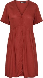 Czerwona sukienka Pieces w stylu casual mini z dekoltem w kształcie litery v