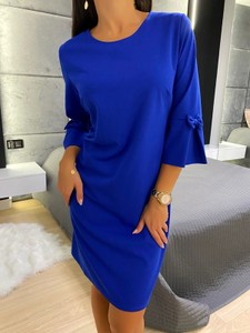 Niebieska sukienka ModnaKiecka.pl mini z długim rękawem