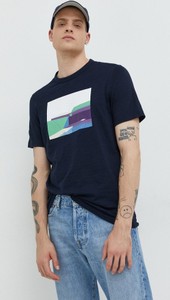 Granatowy t-shirt S.Oliver z nadrukiem w młodzieżowym stylu z bawełny