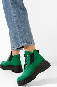 Zielone botki Zapatos w stylu casual sznurowane na platformie