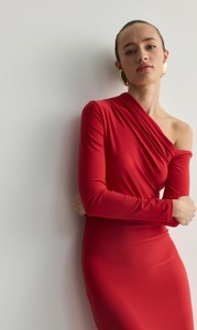 Czerwona sukienka Reserved z długim rękawem mini w stylu casual