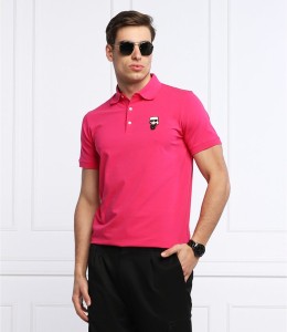 Różowa koszulka polo Karl Lagerfeld z krótkim rękawem w stylu casual
