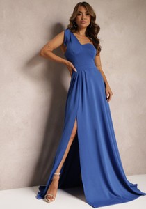 Niebieska sukienka Renee z dekoltem w kształcie litery v maxi rozkloszowana