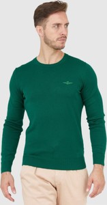 Zielony sweter Aeronautica Militare z okrągłym dekoltem w stylu casual