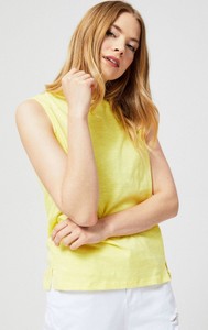 Żółta bluzka Moodo.pl z bawełny w stylu casual z okrągłym dekoltem