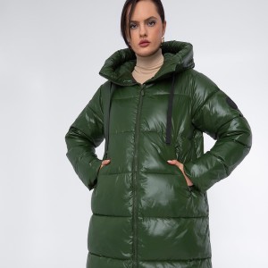 Zielony płaszcz Wittchen w stylu casual z kapturem oversize