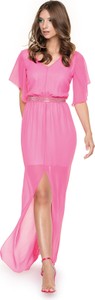 Różowa sukienka L’AF maxi z satyny