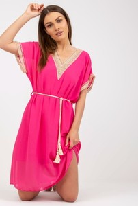 Różowa sukienka ITALY MODA z dekoltem w kształcie litery v z krótkim rękawem mini