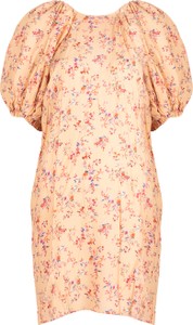 Pomarańczowa sukienka ubierzsie.com z tkaniny w stylu casual z okrągłym dekoltem