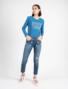 Niebieska bluzka ubierzsie.com z długim rękawem z bawełny