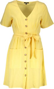 Żółta sukienka Mavi z dekoltem w kształcie litery v z krótkim rękawem mini