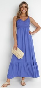 Niebieska sukienka born2be z dekoltem w kształcie litery v maxi na ramiączkach