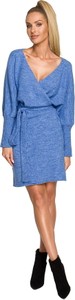 Niebieska sukienka MOE mini z długim rękawem z dekoltem w kształcie litery v