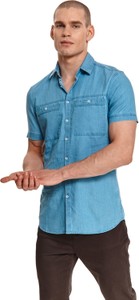 Niebieska koszula Top Secret w stylu casual z krótkim rękawem