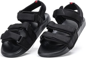 Czarne sandały Royalfashion.pl na rzepy z płaską podeszwą w sportowym stylu