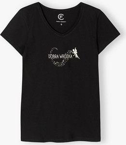 Czarny t-shirt Family Concept By 5.10.15. z bawełny z krótkim rękawem z okrągłym dekoltem
