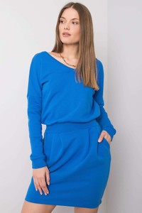 Niebieska sukienka 5.10.15 z długim rękawem z okrągłym dekoltem