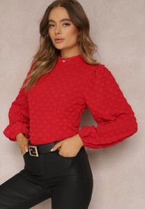 Czerwona bluzka Renee z długim rękawem z okrągłym dekoltem