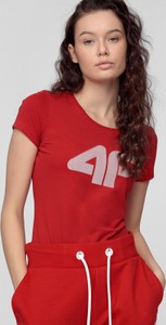 Czerwony t-shirt 4F z okrągłym dekoltem w młodzieżowym stylu