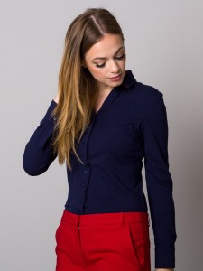 Granatowa koszula Willsoor w stylu casual z tkaniny z długim rękawem