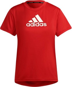 Czerwony t-shirt Adidas w sportowym stylu z krótkim rękawem