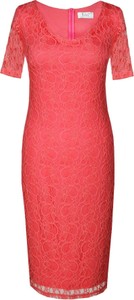 Czerwona sukienka Fokus z okrągłym dekoltem w stylu klasycznym z krótkim rękawem