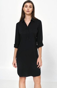 Czarna sukienka Nife w stylu casual z długim rękawem z dekoltem w kształcie litery v