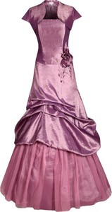 Różowa sukienka Fokus z krótkim rękawem rozkloszowana