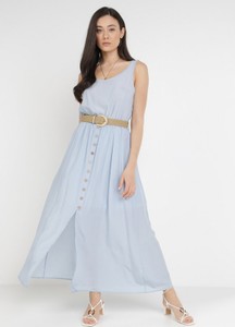 Niebieska sukienka born2be maxi z dekoltem w kształcie litery v