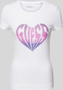 T-shirt Guess z bawełny z okrągłym dekoltem w młodzieżowym stylu