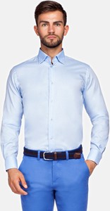 Niebieska koszula LANCERTO z tkaniny z klasycznym kołnierzykiem z długim rękawem