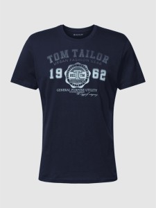 T-shirt Tom Tailor z bawełny z nadrukiem z krótkim rękawem