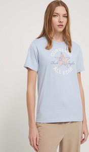 Niebieski t-shirt Converse w młodzieżowym stylu z krótkim rękawem z bawełny