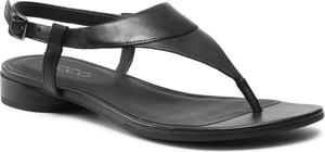 Czarne sandały Ecco ze skóry z płaską podeszwą z klamrami