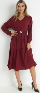Czerwona sukienka born2be midi w stylu boho z tkaniny