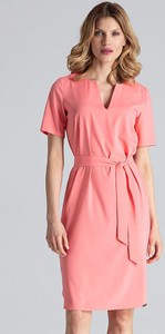 Różowa sukienka Figl w stylu casual z krótkim rękawem z dekoltem w kształcie litery v