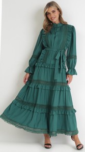Zielona sukienka born2be z długim rękawem maxi